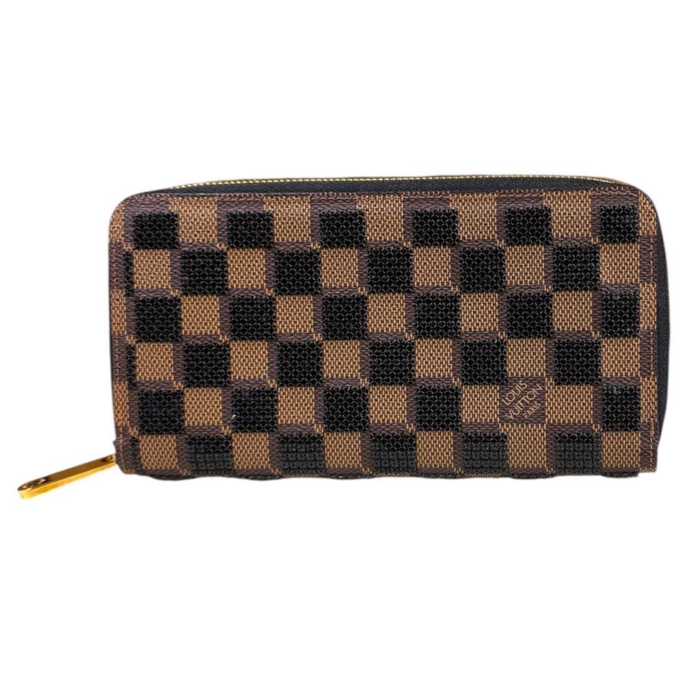 Louis Vuitton Zippy Wallet Damier Paillette Long Canvas Black Brown